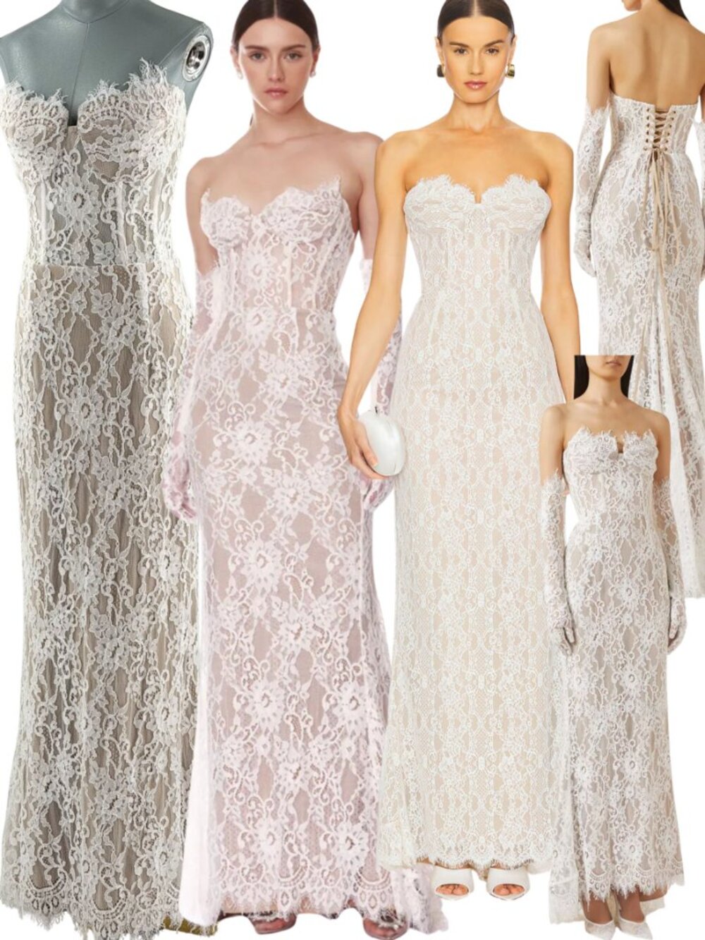 🆕 BRONX & BANCO 🧿 NWOT Kiera White Lace Bridal Gown with Gloves - Sz XL US 10